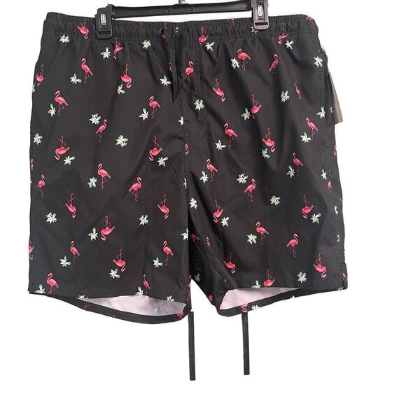 Old Navy New Mens Size XL Black Flamingo Swim Trunks Shorts Swimsuit NWT - Picture 1 of 3